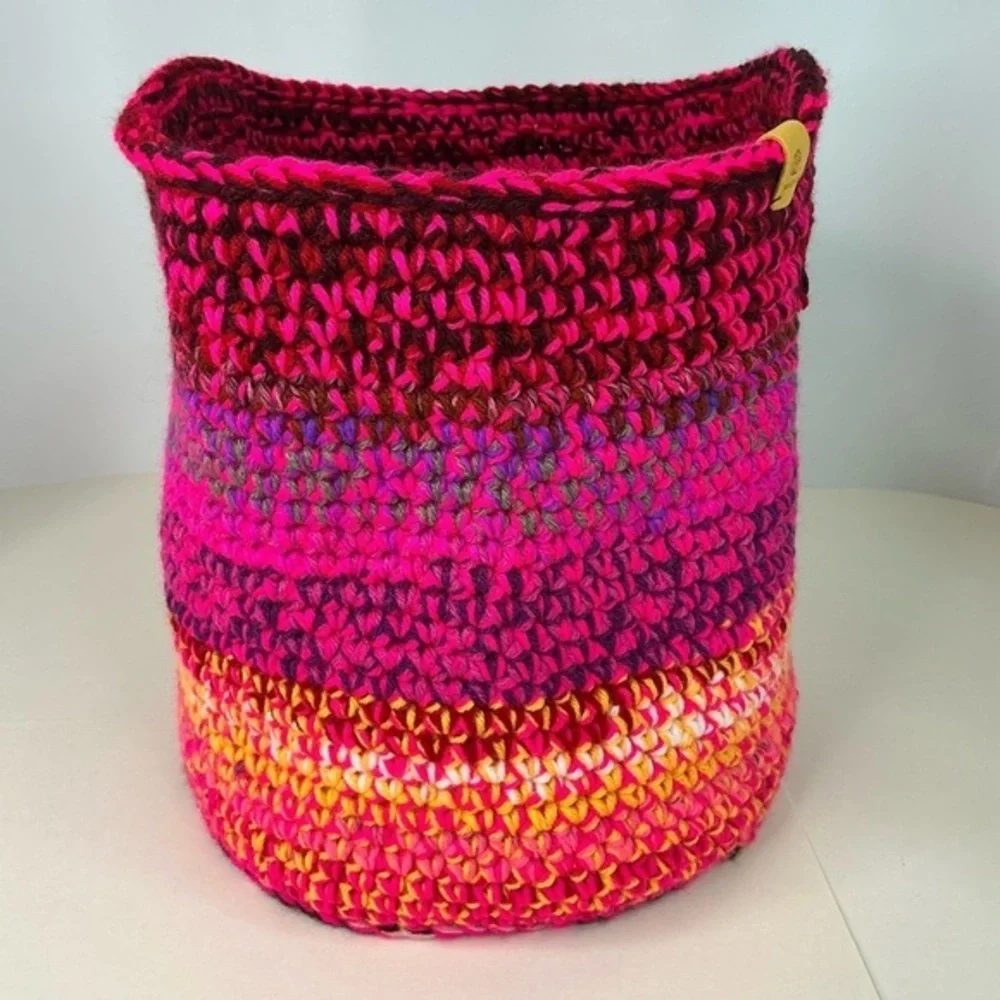 Handcrafted Multicolor Crochet Scrap Woven Tote Bag Basket Storage Handmade Knit